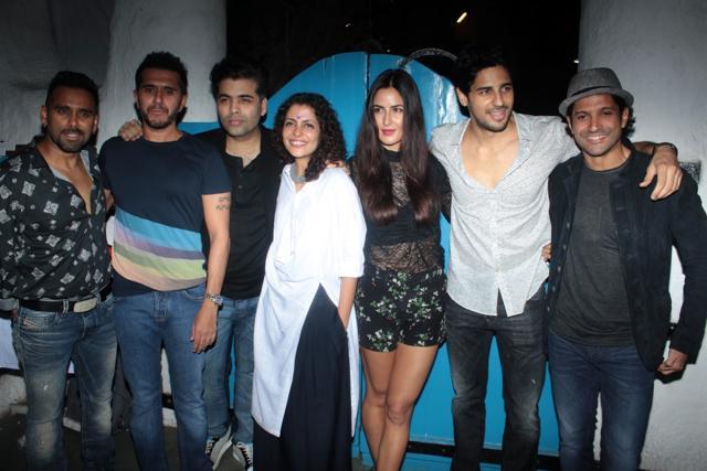 (From left) Choreographer Bosco. producers Ritesh Sidhwani and Karan Johar, director Nitya Mehra, and actors Katrina Kaif, Sidharth Malhotra and Farhan Akhtar during the wrap party of the film Baar Baar Dekho in Mumbai in April this year. (IANS)