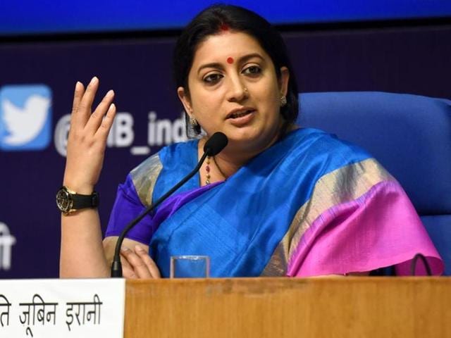 Smriti Zubin Irani has been shifted from the HRD ministry to the textiles ministry.(HT File Photo) Smriti Zubin Irani has been shifted from the HRD ministry to the textiles ministry.(HT File Photo)