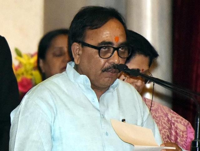 BJP MP from Chandauli, Mahendra Pandey, during the swearing-in ceremony in New Delhi.(Sonu Mehta/HT Photo) BJP MP from Chandauli, Mahendra Pandey, during the swearing-in ceremony in New Delhi.(Sonu Mehta/HT Photo)