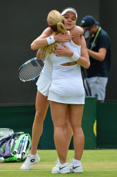 Poland's Agnieszka Radwanska (R) embraces Slovakia's Dominika Cibulkova after losing her women's singles fourth round match. (AFP) Poland's Agnieszka Radwanska (R) embraces Slovakia's Dominika Cibulkova after losing her women's singles fourth round match. (AFP)