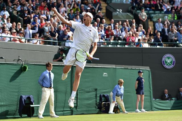 Sam Querrey celebrates beating Novak Djokovic. (AFP) Sam Querrey celebrates beating Novak Djokovic. (AFP)