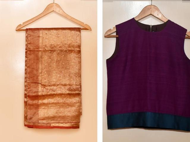 Dugal’s mom’s saree from 1978; top by Payal Khandvala (Photo: vidya subramanian/Hindustan Times) Dugal’s mom’s saree from 1978; top by Payal Khandvala (Photo: vidya subramanian/Hindustan Times)