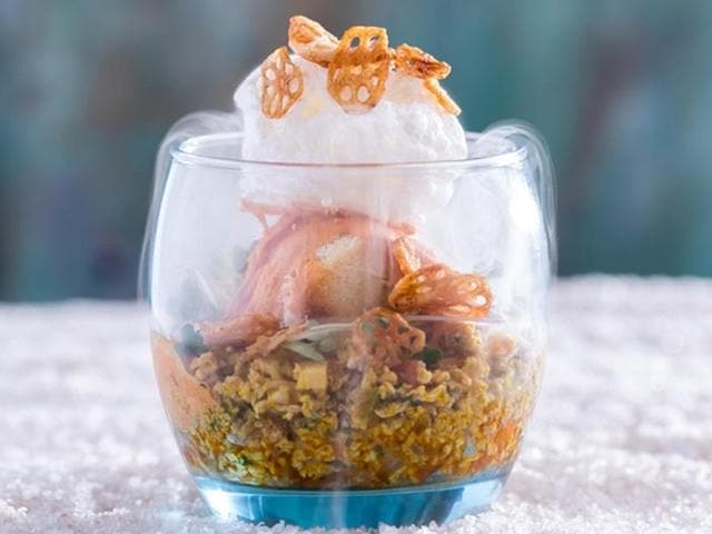 Doctor Strange - egg bhurji with ketchup caviar, dehydrated lotus stems with cheese chilli egg white ice cream at Chemistry 101 (Photo: Chemistry 101) Doctor Strange - egg bhurji with ketchup caviar, dehydrated lotus stems with cheese chilli egg white ice cream at Chemistry 101 (Photo: Chemistry 101)