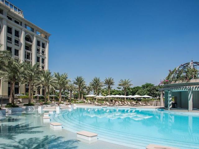 When it’s time to relax, guests at Palazzo Versace Dubai can retreat to three outdoor pools, a full-service spa or reflection ponds. (Palazzo Versace) 