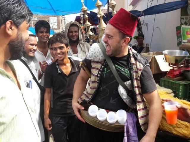 Thirty-three-year-old Anas Alauwani from Syria near Jama Masjid in Gurgaon’s Sadar Bazar on Wednesday. (Isha Sahni/HT Photo) Thirty-three-year-old Anas Alauwani from Syria near Jama Masjid in Gurgaon’s Sadar Bazar on Wednesday. (Isha Sahni/HT Photo)