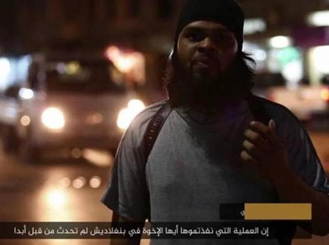 Screen grab of fighter from Islamic State video. (YouTube) Screen grab of fighter from Islamic State video. (YouTube)