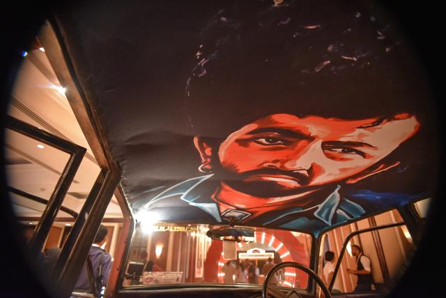 One of the first taxis featuring Bollywood posters of Sholay and Mughal-e-Azam (Photo: taxi fabric) One of the first taxis featuring Bollywood posters of Sholay and Mughal-e-Azam (Photo: taxi fabric)