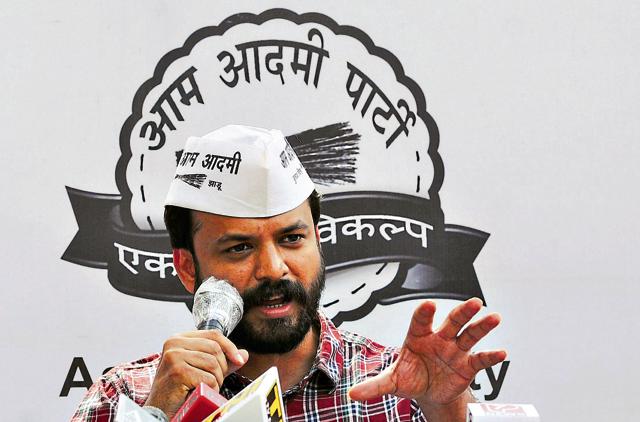 New Delhi, India - March 26, 2014: AAP Party leader Ashish Khetan addresses a press conference on DDA land of Katputli colony, at the party office in New Delhi, India, on Wednesday, March 26, 2014. (Photo by Sushil Kumar/ Hindustan Times)(Hindustan Times) New Delhi, India - March 26, 2014: AAP Party leader Ashish Khetan addresses a press conference on DDA land of Katputli colony, at the party office in New Delhi, India, on Wednesday, March 26, 2014. (Photo by Sushil Kumar/ Hindustan Times)(Hindustan Times)