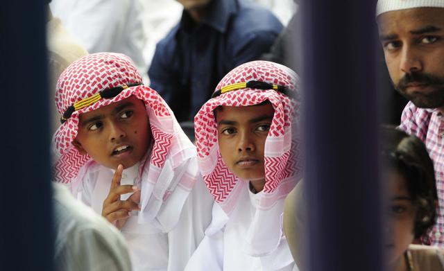 Little sheikhs: Several children came to Chandigarh’s Jama Masjid in traditional clothes and headgears. (Keshav Singh/HT Photo)