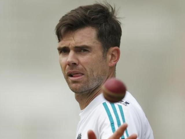 England's James Anderson reacts while bowling.(AFP Photo)
