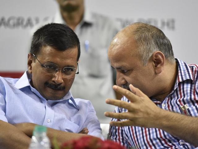 Delhi chief minister Arvind Kejriwal interacts with deputy CM Manish Sisodia during a function at Thyagaraj Stadium in New Delhi. (HT File Photo) Delhi chief minister Arvind Kejriwal interacts with deputy CM Manish Sisodia during a function at Thyagaraj Stadium in New Delhi. (HT File Photo)