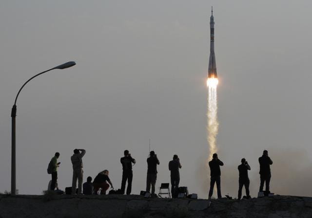 The Soyuz-FG rocket booster with Soyuz MS space ship carrying the crew to the International Space Station. (AP Photo) The Soyuz-FG rocket booster with Soyuz MS space ship carrying the crew to the International Space Station. (AP Photo)