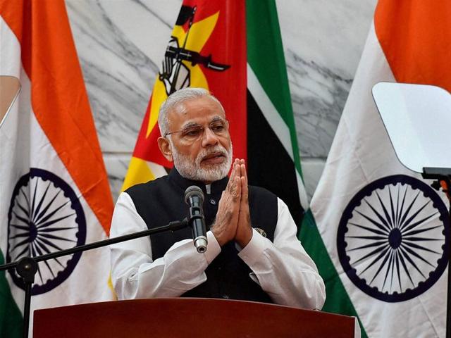 Prime Minister Narendra Modi speaks at a joint press conference with Mozambique President Filipe Jacinto Nyusi (unseen) after signing of agreements at Presidential Office in Maputo, Mozambique on Thursday. (PTI Photo) Prime Minister Narendra Modi speaks at a joint press conference with Mozambique President Filipe Jacinto Nyusi (unseen) after signing of agreements at Presidential Office in Maputo, Mozambique on Thursday. (PTI Photo)