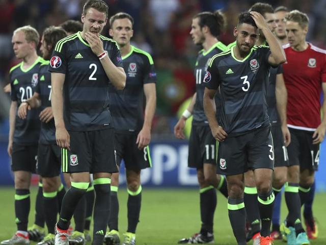 Wales's team react at the end of the Euro 2016 semifinal football match between Portugal and Wales, at the Grand Stade in Decines-Charpieu, near Lyon. (AP Photo) Wales's team react at the end of the Euro 2016 semifinal football match between Portugal and Wales, at the Grand Stade in Decines-Charpieu, near Lyon. (AP Photo)