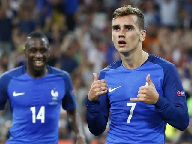 France's Antoine Griezmann celebrates scoring their second goal.(Reuters Photo)