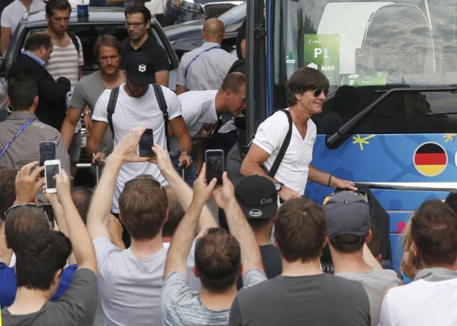 Germany manager Joachim Low and team leave their hotel in Marseille the day after their defeat in the semifinal match against France. (Reuters Photo) Germany manager Joachim Low and team leave their hotel in Marseille the day after their defeat in the semifinal match against France. (Reuters Photo)