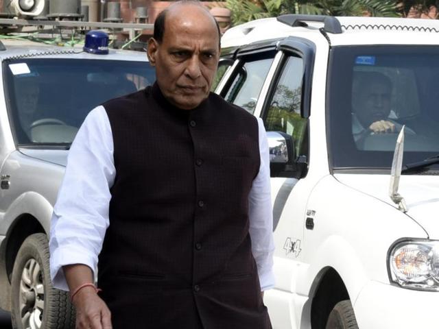 Rajnath Singh’s mobile security cover includes commandoes from the National Security Guard.(HT File Photo)