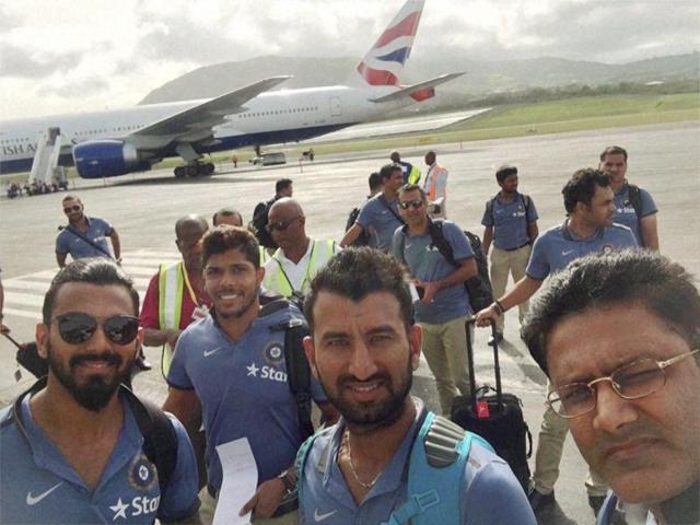 Team India players on their arrival in St Kitts in West Indies. (PTI) Team India players on their arrival in St Kitts in West Indies. (PTI)