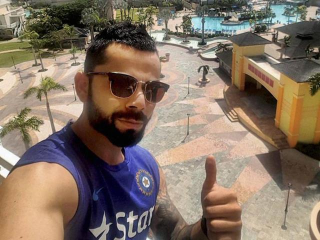 Team India skipper Virat Kohli in St Kitts in West Indies on Thursday. (PTI) Team India skipper Virat Kohli in St Kitts in West Indies on Thursday. (PTI)