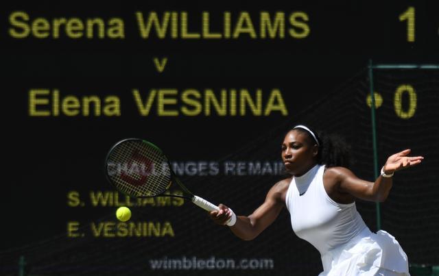 Serena Williams returns to Russia's Elena Vesnina during their women's semifinal match. (AFP Photo) Serena Williams returns to Russia's Elena Vesnina during their women's semifinal match. (AFP Photo)