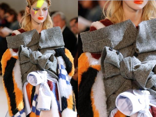 Maison Margiela: While historical dress was a major theme at Maison Margiela, John Galliano also chose to mix textures and fabrics in all kinds of combinations. Fabrics were layered one over the next and tied with bows, creating a giant patchwork effect. (AFP) Maison Margiela: While historical dress was a major theme at Maison Margiela, John Galliano also chose to mix textures and fabrics in all kinds of combinations. Fabrics were layered one over the next and tied with bows, creating a giant patchwork effect. (AFP)