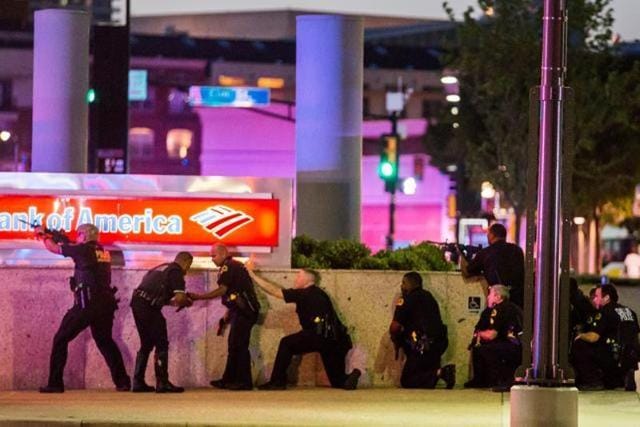Dallas Police respond after shots were fired at a Black Lives Matter rally in downtown Dallas. (Reuters)
