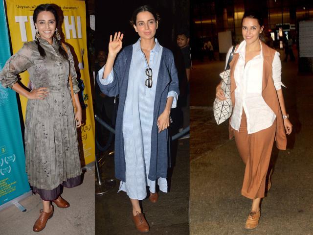 Tan brogues and Oxfords are also a popular pick among our Bollywood beauties. Check out Swara Bhaskar, Kangana Ranaut and Neha Dhupia taking on the trend. (Photos: Yogen Shah)