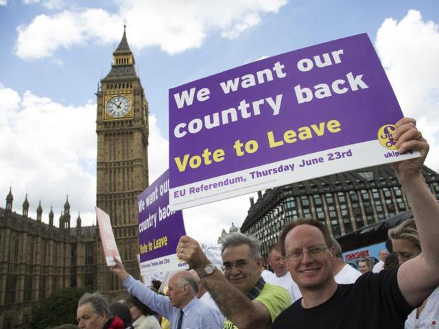 Pro-Brexit protesters marched in support of the Leave campaign in London on June 15. (Getty Images) Pro-Brexit protesters marched in support of the Leave campaign in London on June 15. (Getty Images)