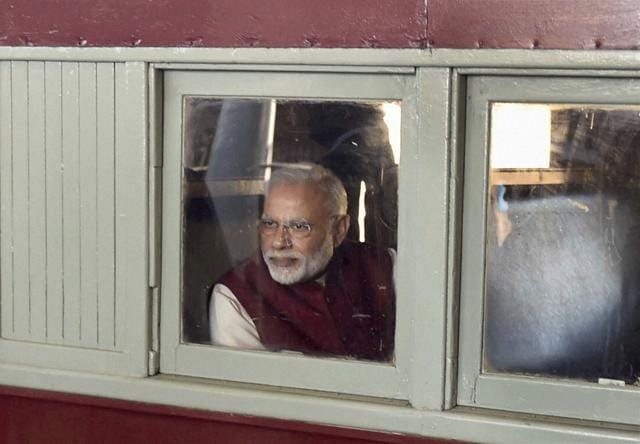 Prime Minister Narendra Modi travelled by train to Pietermaritzburg railway station on Saturday. (PTI)