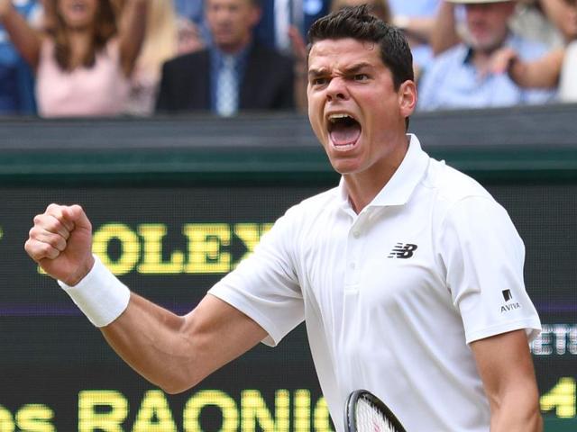 Milos Raonic celebrates his win over Federer. (AFP) Milos Raonic celebrates his win over Federer. (AFP)