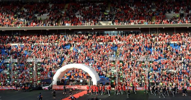 Wales players are paraded at Cardiff City Stadium. (Reuters Photo) Wales players are paraded at Cardiff City Stadium. (Reuters Photo)