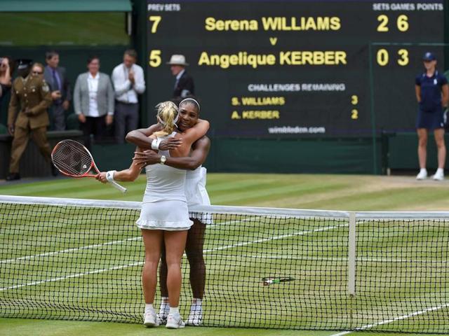 Serena and Kerber embrace at the net after the match. (REUTERS) Serena and Kerber embrace at the net after the match. (REUTERS)
