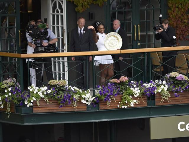 Serena acknowledges fans on the balcony outside Centre Court. (REUTERS) Serena acknowledges fans on the balcony outside Centre Court. (REUTERS)