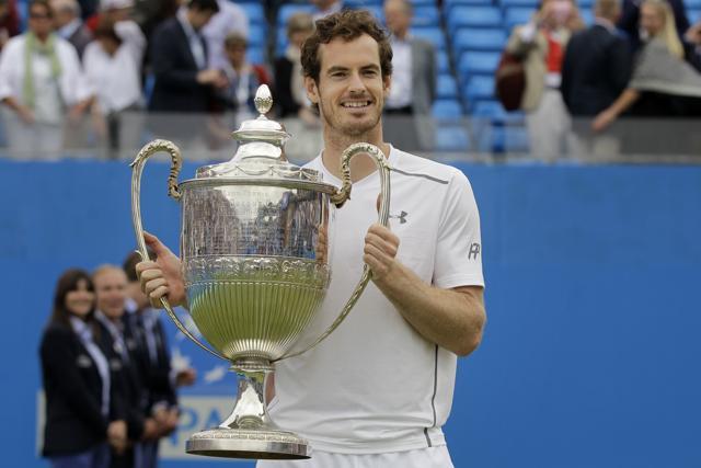 A return winner from helped Murray turn things around in the Queen’s final against Raonic. (AP) A return winner from helped Murray turn things around in the Queen’s final against Raonic. (AP)