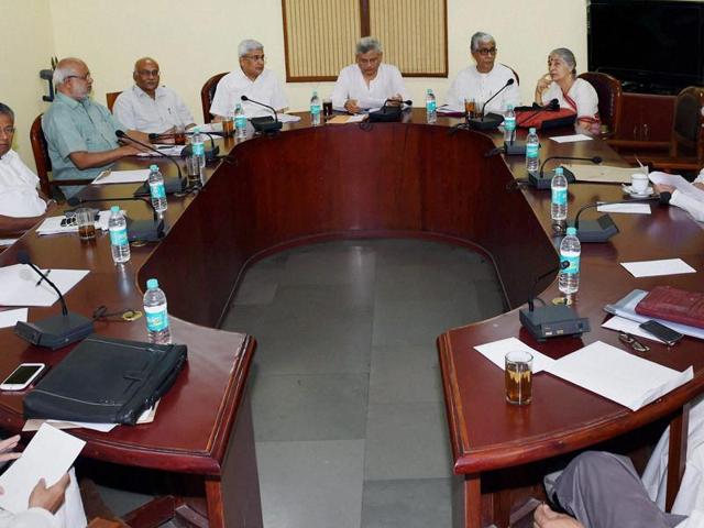 File photo of CPI(M) general secretary Sitaram Yechury presiding over a Politburo meeting at the party office in New Delhi. (PTI Photo) File photo of CPI(M) general secretary Sitaram Yechury presiding over a Politburo meeting at the party office in New Delhi. (PTI Photo)