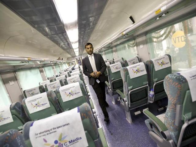 File photo of Gatiman, India’s first semi-high speed train. Another train, Tejas which will be rolled out in 2016, will have many world class features such as high-tech entertainment units, wi-fi facility and snack tables. (Arun Sharma / HT Photo) File photo of Gatiman, India’s first semi-high speed train. Another train, Tejas which will be rolled out in 2016, will have many world class features such as high-tech entertainment units, wi-fi facility and snack tables. (Arun Sharma / HT Photo)