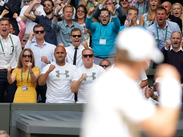 Murray with a fist pump towards his box after winning a point. (AFP)