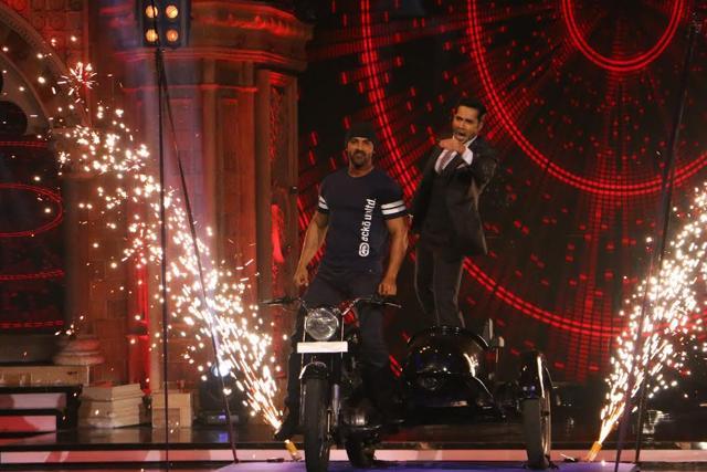 Varun Dhawan and John Abraham visited the sets of India’s Got Talent to promote their upcoming film Dishoom. (COLORS) Varun Dhawan and John Abraham visited the sets of India’s Got Talent to promote their upcoming film Dishoom. (COLORS)