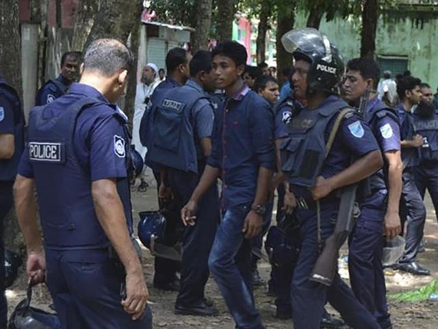 Bangladeshi police detain a suspected militant following an attack near Bangladesh’s largest Eid prayer rally in Kishoreganj, some 130kms from Dhaka, on July 7. (AFP) Bangladeshi police detain a suspected militant following an attack near Bangladesh’s largest Eid prayer rally in Kishoreganj, some 130kms from Dhaka, on July 7. (AFP)