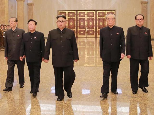 North Korean leader Kim Jong Un (C) visits the Kumsusan Palace of the Sun on the 22nd anniversary of demise of North Korea founder Kim Il Sung in this undated photo released by North Korea's Korean Central News Agency (KCNA) on Friday. (Reuters) North Korean leader Kim Jong Un (C) visits the Kumsusan Palace of the Sun on the 22nd anniversary of demise of North Korea founder Kim Il Sung in this undated photo released by North Korea's Korean Central News Agency (KCNA) on Friday. (Reuters)