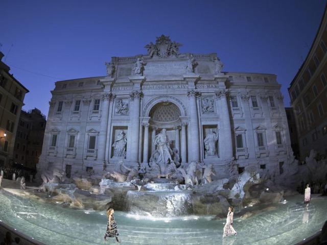 The fountain, made famous by a scene in Federico Fellini’s La Dolce Vita in which Anita Ekberg wades through its pristine waters, was restored last year in a clean-up funded by the fashion house, which first opened its doors in the capital in 1926. (AP) The fountain, made famous by a scene in Federico Fellini’s La Dolce Vita in which Anita Ekberg wades through its pristine waters, was restored last year in a clean-up funded by the fashion house, which first opened its doors in the capital in 1926. (AP)