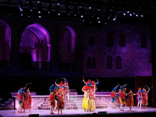 Indian dancers perform at a musical show, The Merchants of Bollywood, in Lebanon. (AFP) 