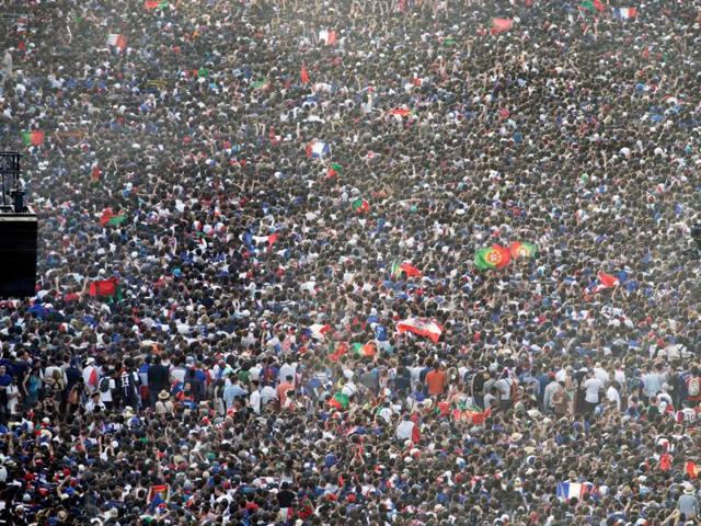 An aerial picture showsFrance supporters cheering during the Euro 2016 final football match between Portugal and France at the Champ de Mars fan zone. (AFP Photo) An aerial picture showsFrance supporters cheering during the Euro 2016 final football match between Portugal and France at the Champ de Mars fan zone. (AFP Photo)