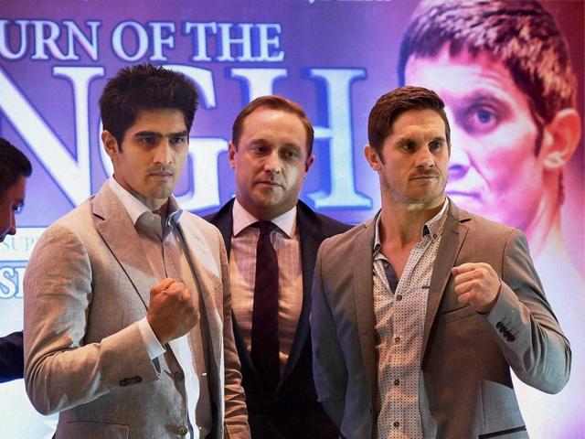 Vijender Singh and Kerry Hope (right) ahead of their WBO Asia Pacific Super Middleweight Championship in Delhi on July 16. (PTI) Vijender Singh and Kerry Hope (right) ahead of their WBO Asia Pacific Super Middleweight Championship in Delhi on July 16. (PTI)