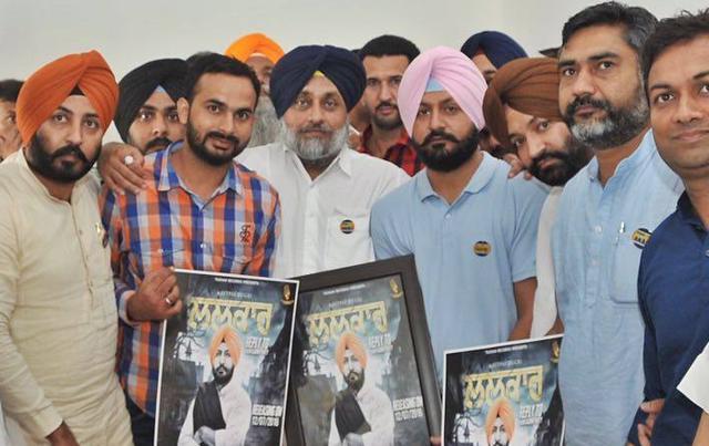 Punjab deputy CM and SAD president Sukhbir Singh Badal (centre) with leaders of the party’s student wing at the launch of the song in Chandigarh on Tuesday. (Photo: SAD)