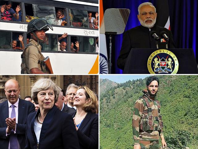 (Clockwise from top left) Kashmir remains to be tense and gripped in security; PM Modi to take stock of the situation; Theresa May set to become next Britain PM and Burhan Wani, whose killing by the security forces sparked unrest in the Valley. (Agencies) (Clockwise from top left) Kashmir remains to be tense and gripped in security; PM Modi to take stock of the situation; Theresa May set to become next Britain PM and Burhan Wani, whose killing by the security forces sparked unrest in the Valley. (Agencies)
