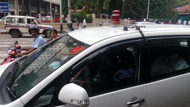 PWD minister Patil’s car, too, does not have the sticker. (HT) PWD minister Patil’s car, too, does not have the sticker. (HT)