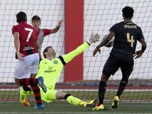 Lee Casciaro scores the winning goal for Lincoln Red Imps against Celtic. (Photo: Twitter) Lee Casciaro scores the winning goal for Lincoln Red Imps against Celtic. (Photo: Twitter)