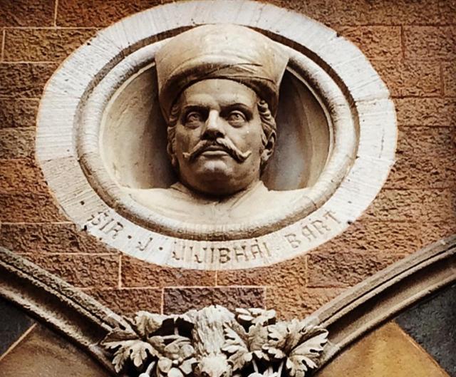 The bust of Sir Jamsetjee Jeejeebhoy on CST’s facade. (Photo: Ruta Waghmare ) The bust of Sir Jamsetjee Jeejeebhoy on CST’s facade. (Photo: Ruta Waghmare )