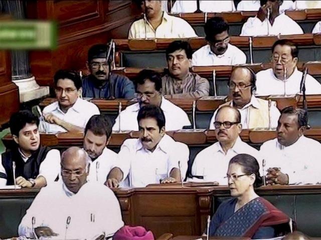 Congress president Sonia Gandhi makes a point in Lok Sabha last year.